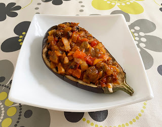 Aubergine stuffed with vegetables and Bolognese sauce