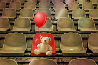 teddy bear in a red seat