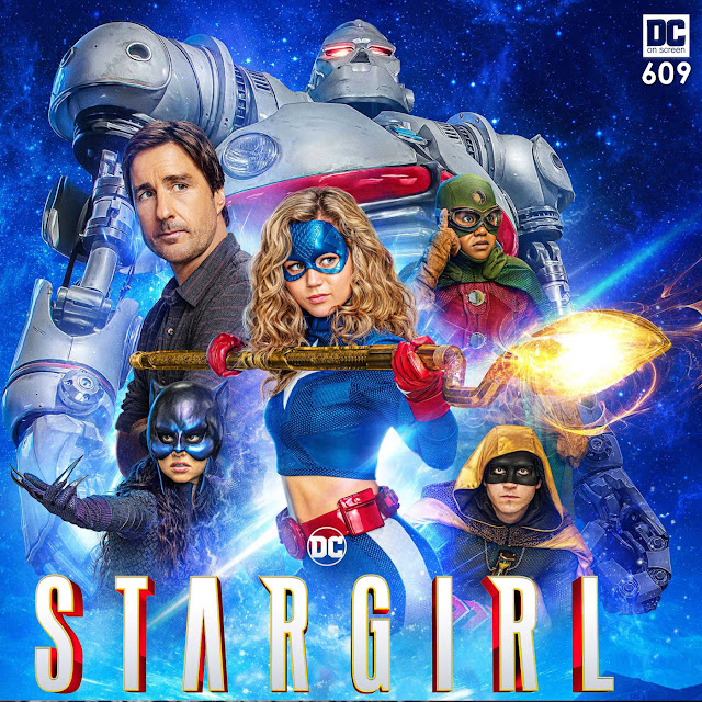 Stargirl with STRIPE Pat Dugan, Wildcat, Hourman, and Dr. Midnite Text: DC on SCREEN 609q