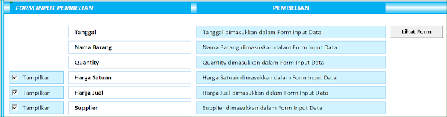 Pengaturan Form Input Pembelian Barang Aplikasi Excel Laporan Stock Persediaan Versi 4