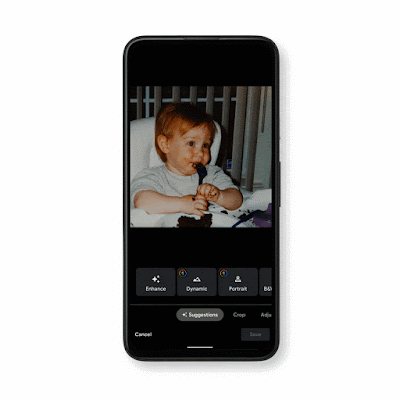 Imagen de un celular editando una foto de un bebé