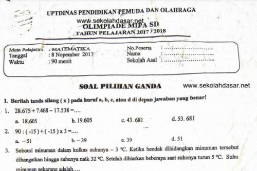 Soal Seleksi Osn Olimpiade Matematika Sd Sekolahdasar Net