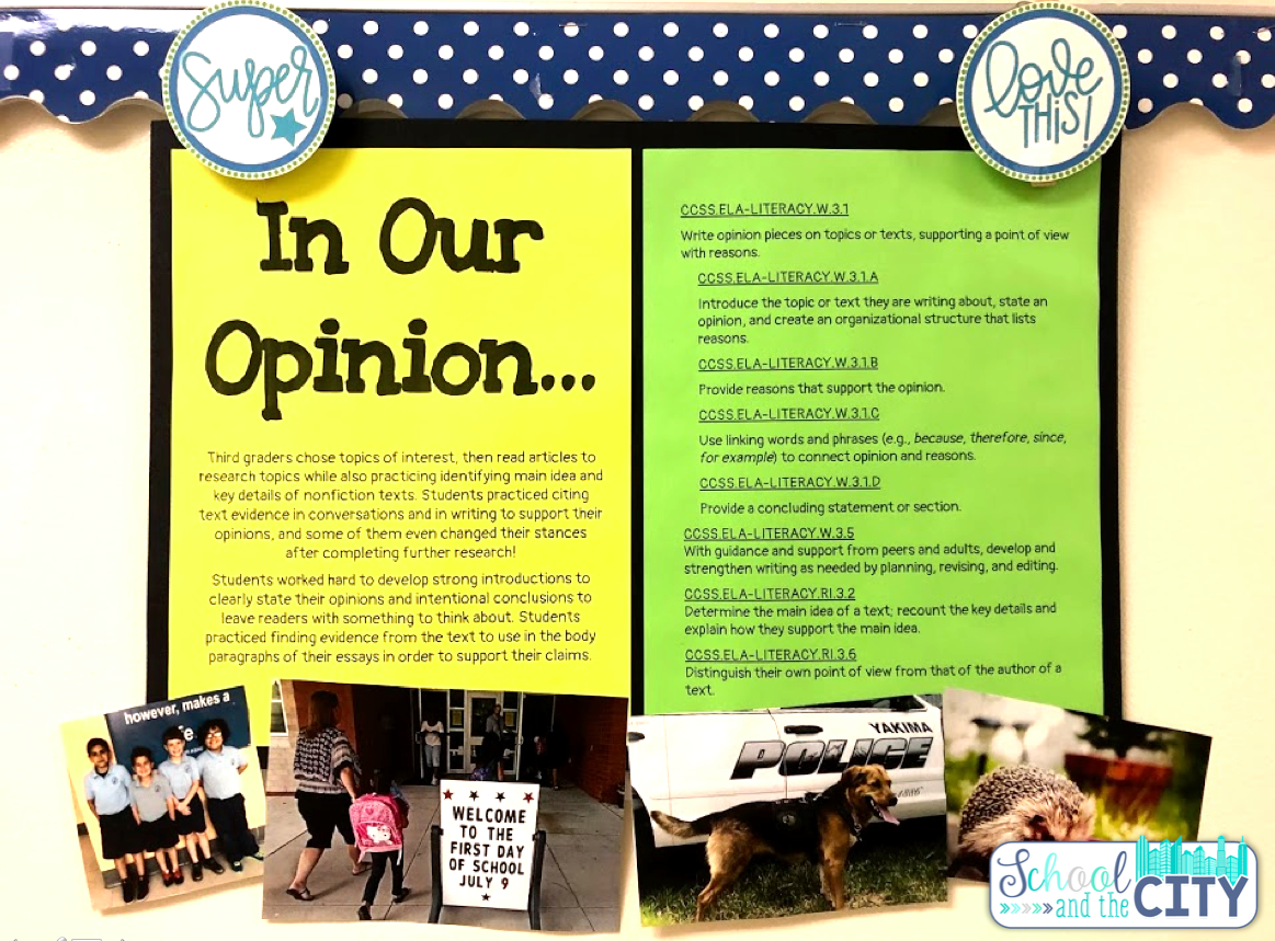 Opinion Writing with Text-Based Evidence - 3rd Grade (School and the City blog)
