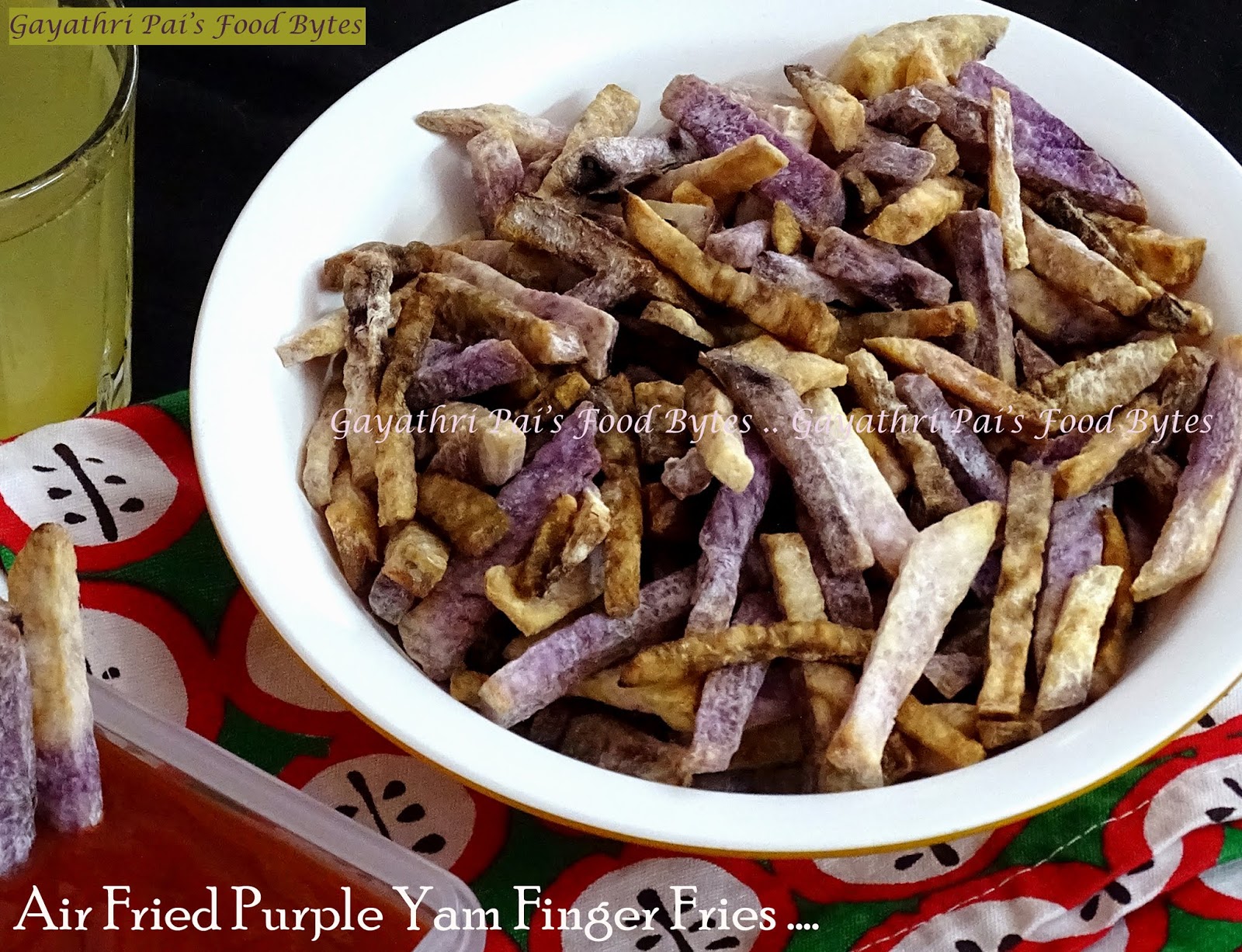 Gayathri Pai's Food Bytes DeliciousCrisp Air Fried Purple Yam Finger Fries.