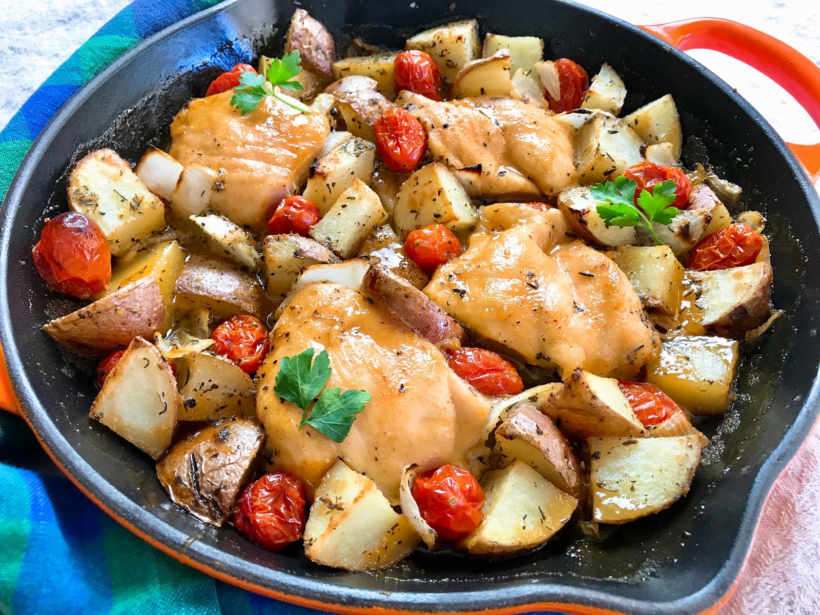 Skillet Chicken and Potatoes with Honey Mustard Glaze
