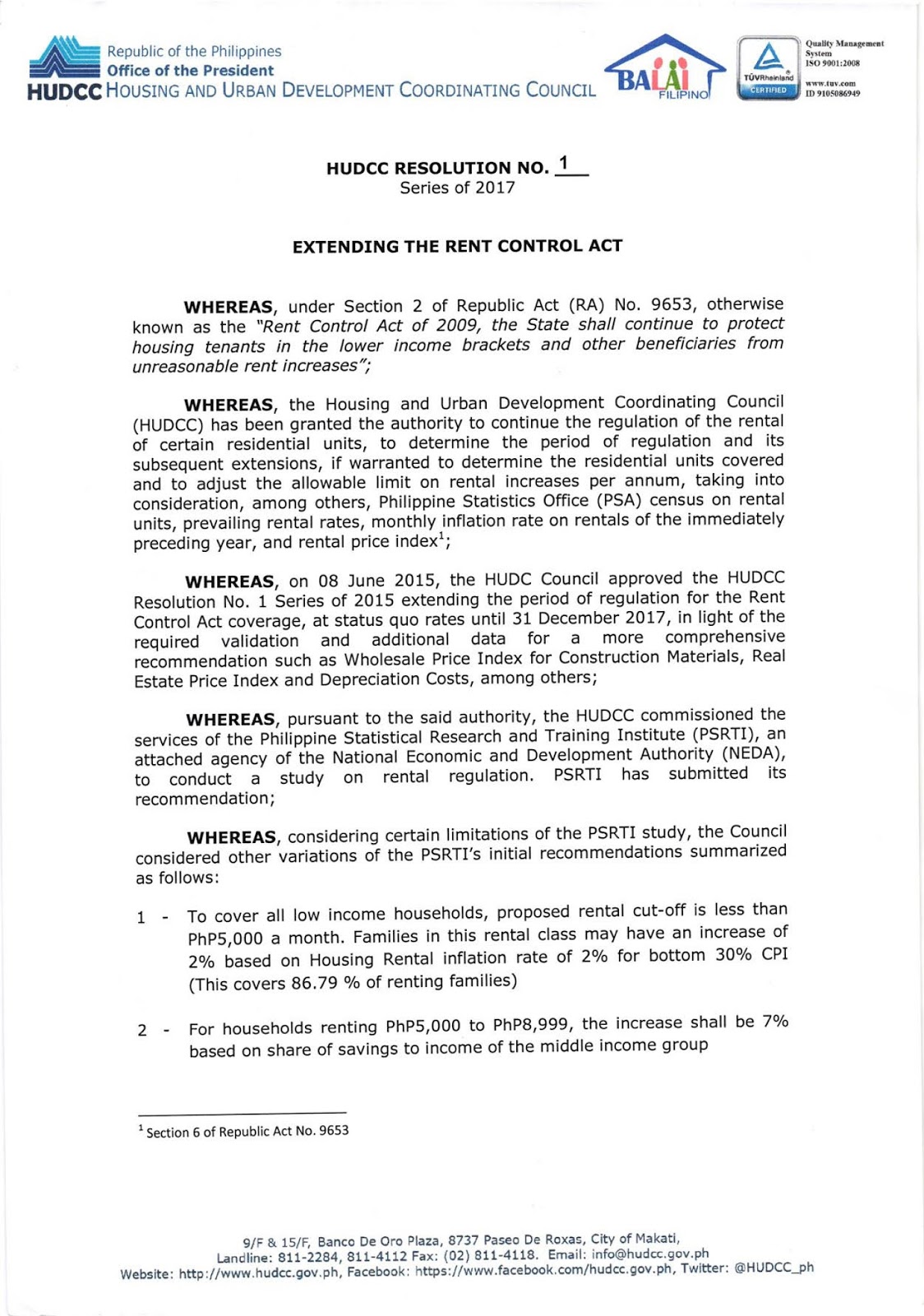 philippine real estate laws Extending the Rent Control Act up to