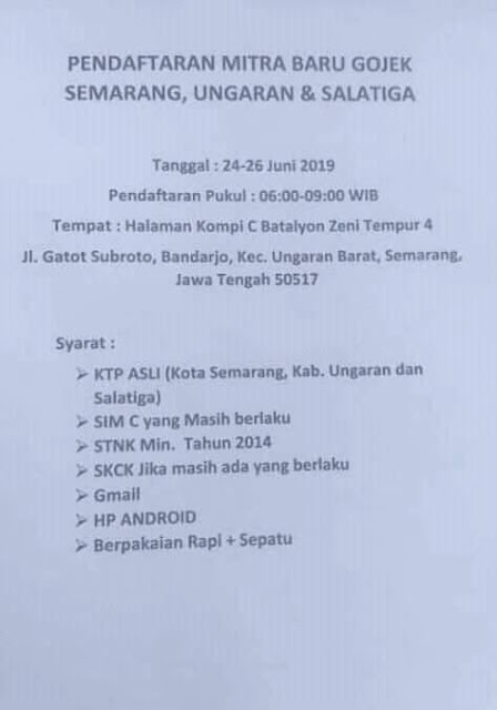 Cara Daftar Driver Gojek Online Kota Semarang, Kab. Ungaran dan Salatiga