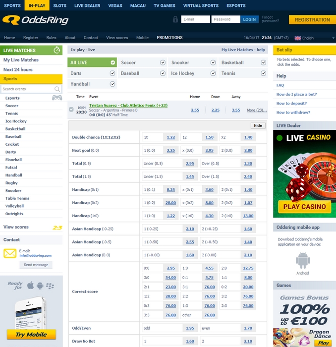 Oddsring Live Betting Screen