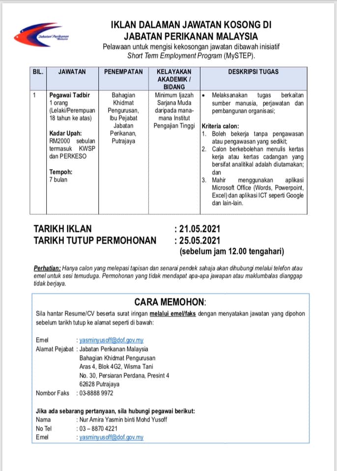 Jawatan Kosong Jabatan Perikanan Malaysia 2021 JOBCARI.COM JAWATAN