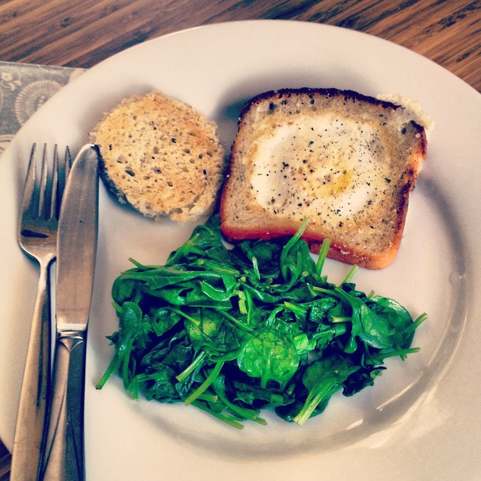 "Egg In The Hole" with Sauteed Spinach