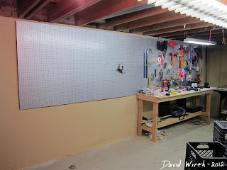 basement tool pegboard, how to hang on wall, mount, drill, backer board
