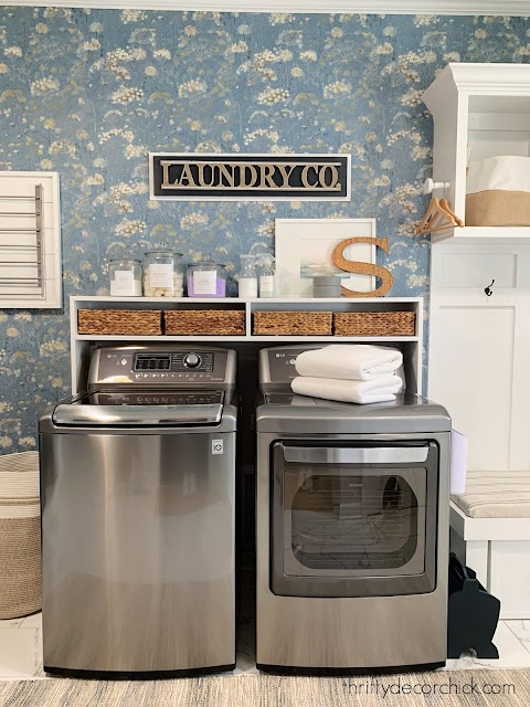 Pretty laundry room storage shelf