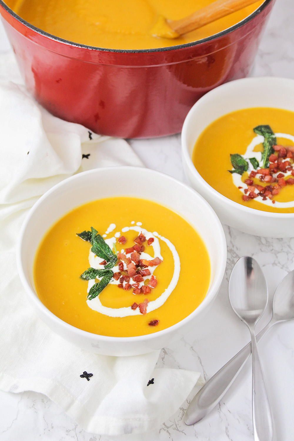 This delicious and flavorful butternut squash soup has a silky smooth texture, and is so easy to make!