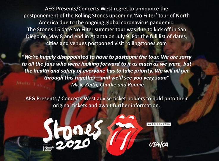 rollingstonesvaults *The Rolling Stones 2020 Tour Postponed*