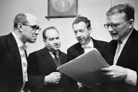 Rostropovich, Oistrakh, Britten and Shostakovich during the festival of British music in Moscow. March 1963 (Photo  © 2009 Irina Antonovna Shostakovich)