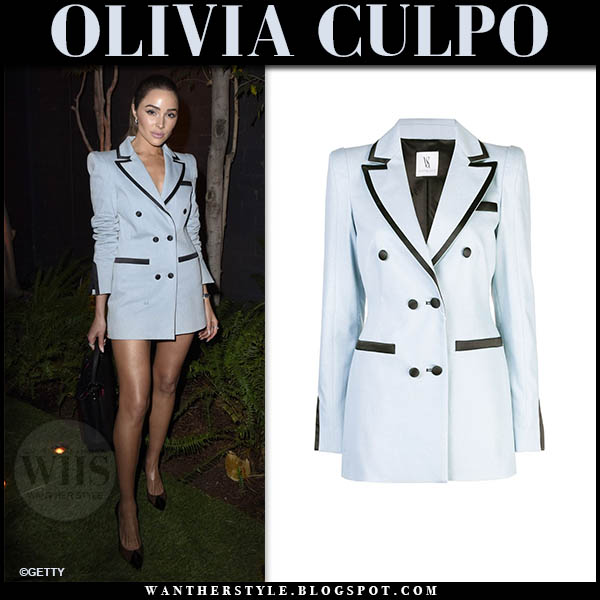Olivia Culpo in light blue blazer and black pumps in LA on October 2 ...