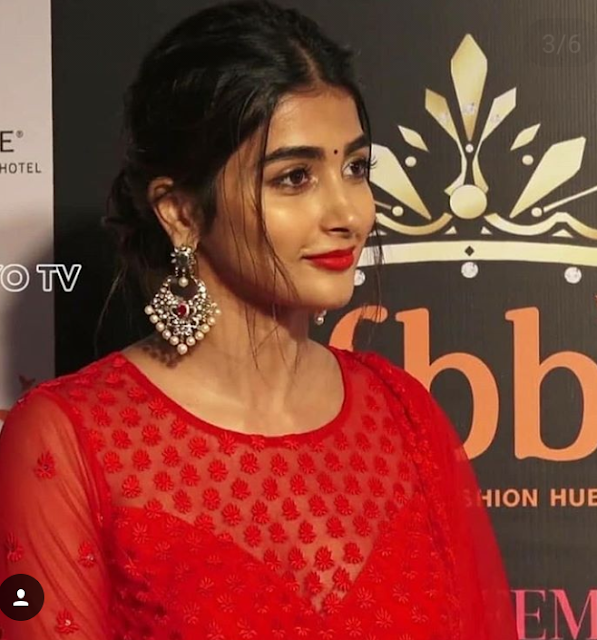 Actress Pooja Hegde Latest Hot Pics In Red Dress 8