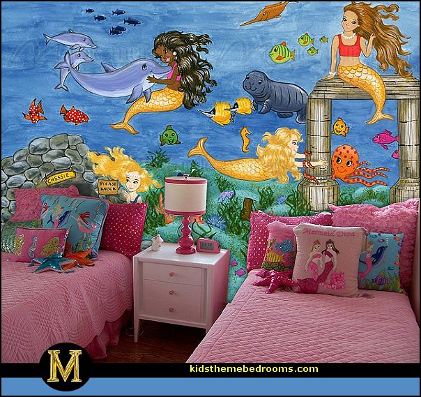 underwater bedroom ideas - under the sea theme bedrooms - mermaid theme bedrooms - sea life bedrooms - Little mermaid princess Ariel - Sponge Bob theme bedrooms - mermaid bedding - Disney's little mermaid - clamshell bed - mermaid murals - mermaid wall decal stickers -