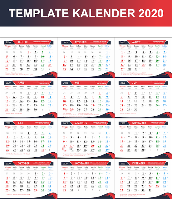 Template Kalender Tahun 2020 Format CDR