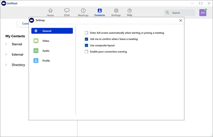 Configuración de JioMeeting