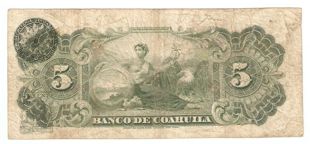 Mexico paper money Banco de Coahuila 5 Pesos bill