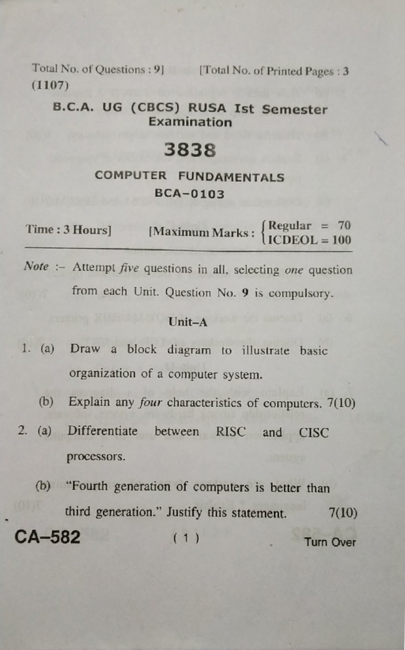 HPU BCA Old Question Papers