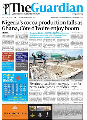 Front Page Headlines From 5 Top Newspapers In Nigeria Today, 11th September, 2020