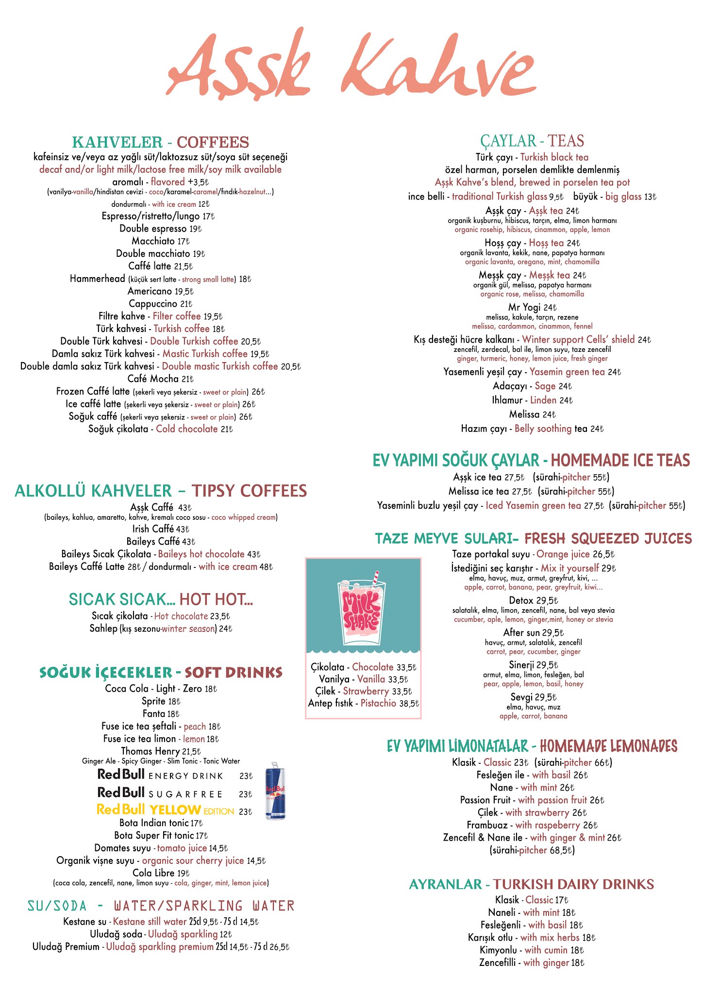 AŞŞK KAHVE MENU Aşşk Kahve