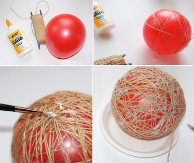 Passo a passo de bolas de natal com bexiga e barbante