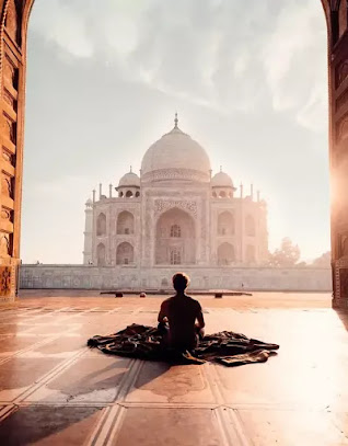 meditation in front of taj mahal