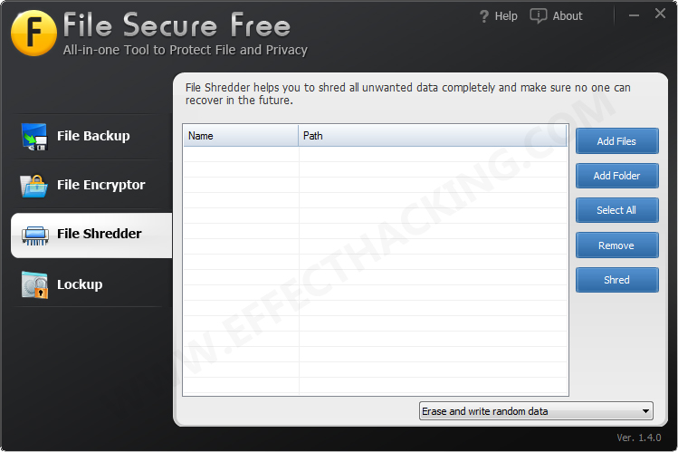 File Secure Free's File Shredder Screenshot