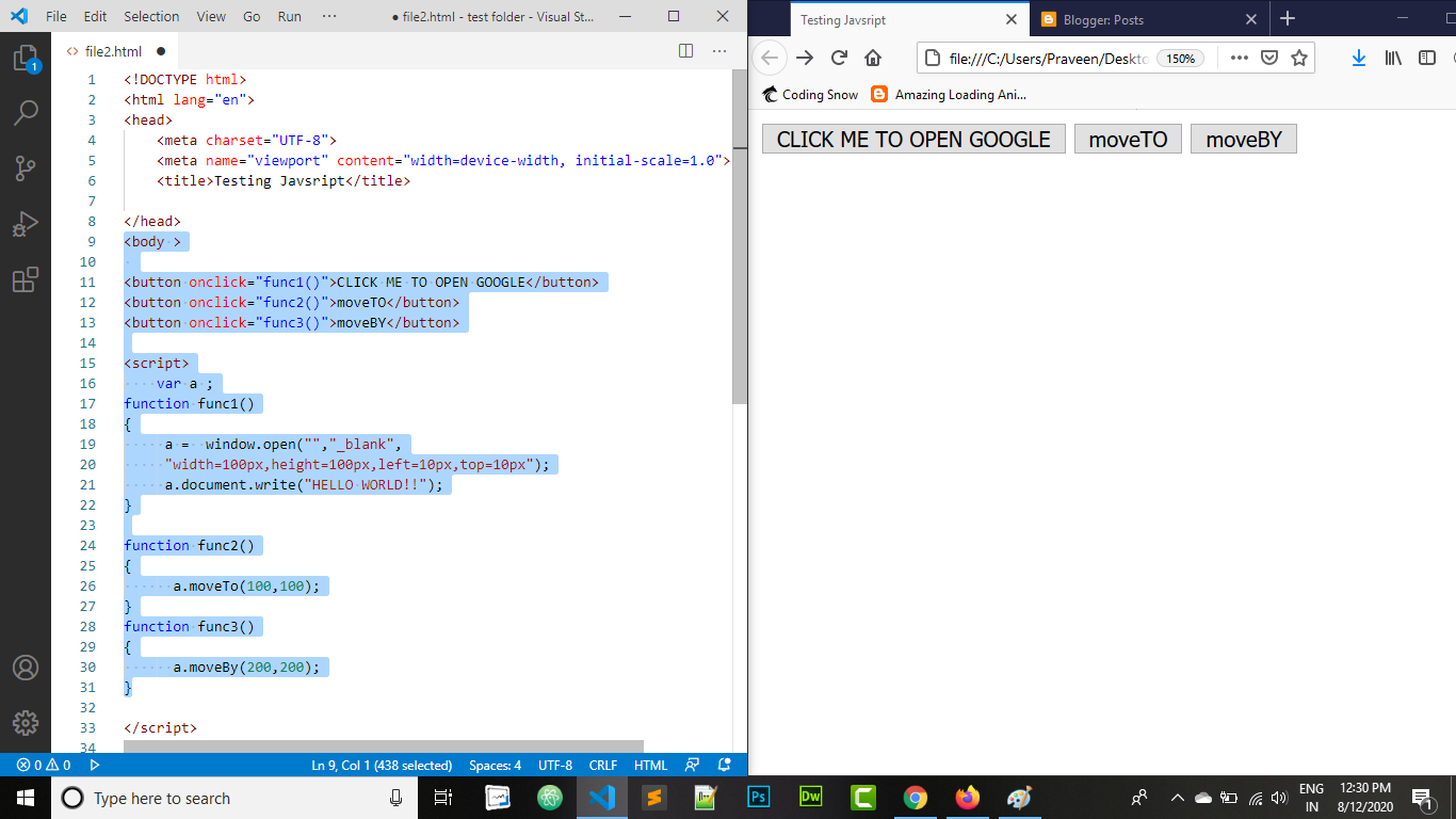 moveTo() and moveBy() using window in Javascript