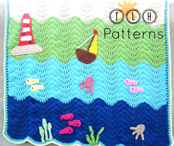 Sea ship nautical baby blanket Crochet pattern