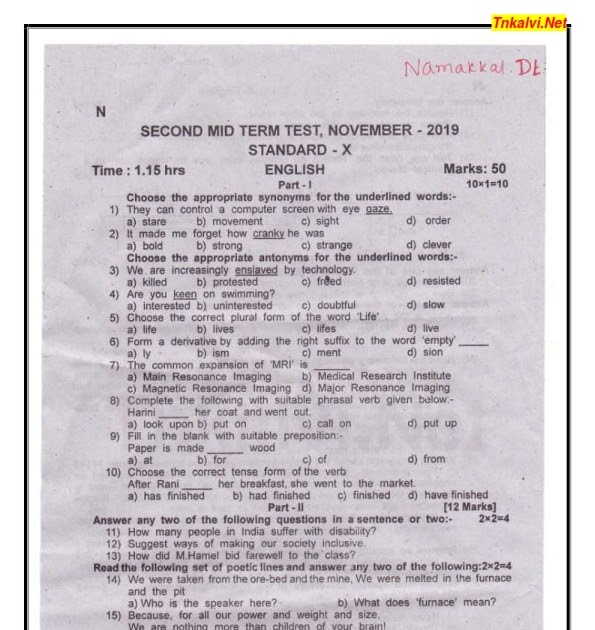 2nd paper primary stdiv term test 02 picture