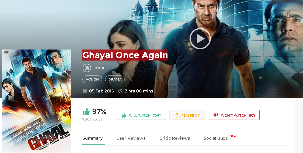 Ghayal Once Again 2016 Full HD 720p avi mp4 3gp Movie in 