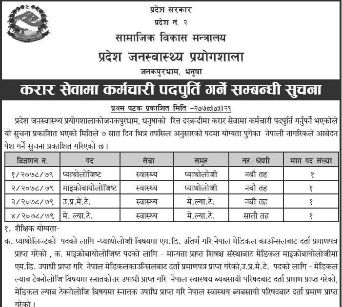 Province 2 Public Health Laboratory Vacancy for Pathologist