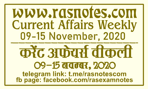 Current Affairs GK Weekly November 2020 (09-15 November) in hindi pdf