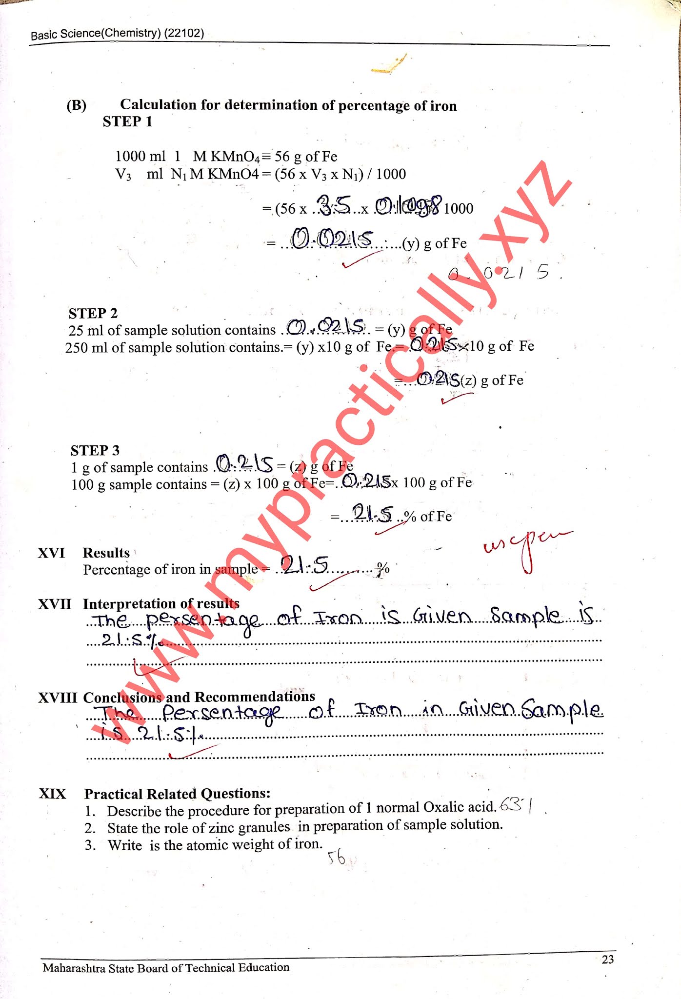 Redox Titration Practical Answers First Year Chemistry practical answers
