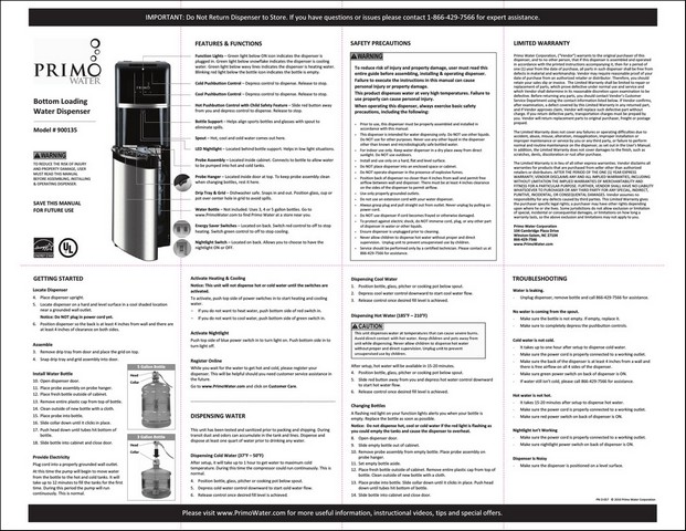 Primo Water Dispenser Manual 601234
