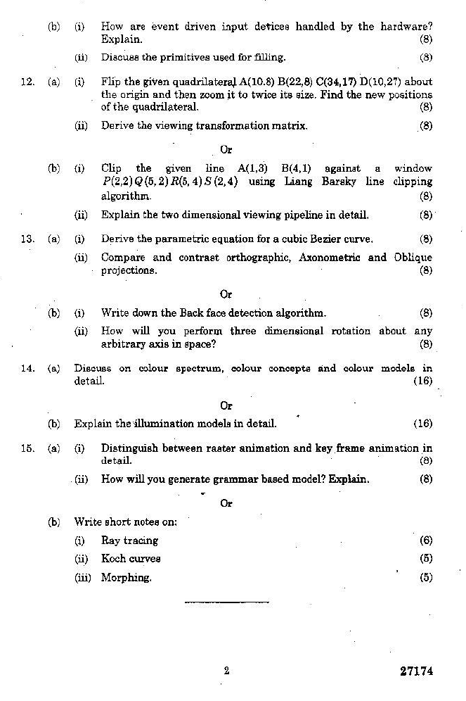 CS6504 Computer Graphics Nov Dec 2015 Past Question Paper University