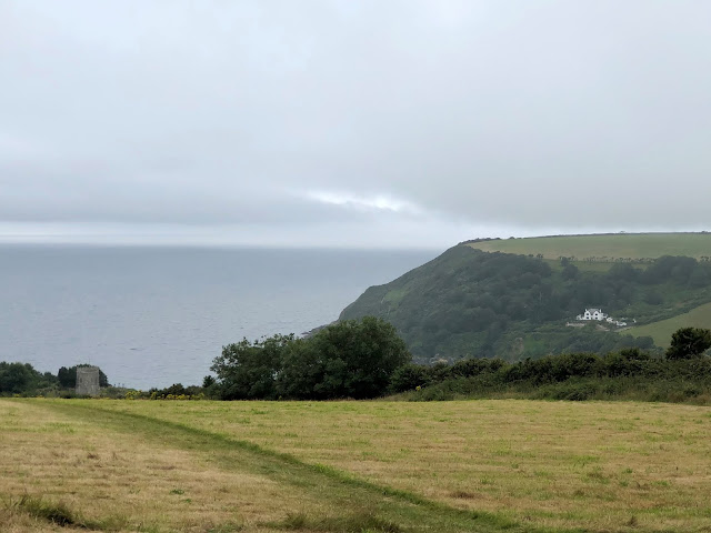 Talland Bay Cornwall view of fields and ocean