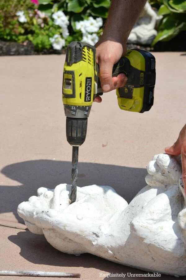 Drilling Into Frog Statue Mouth To Create Fountain