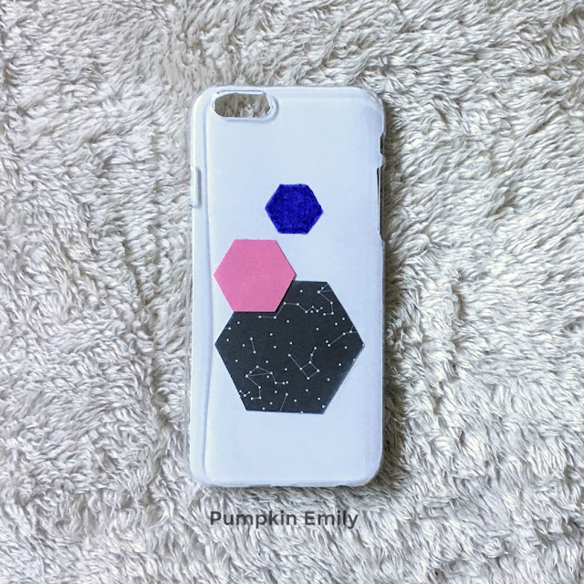 DIY geometric phone case with three hexagons