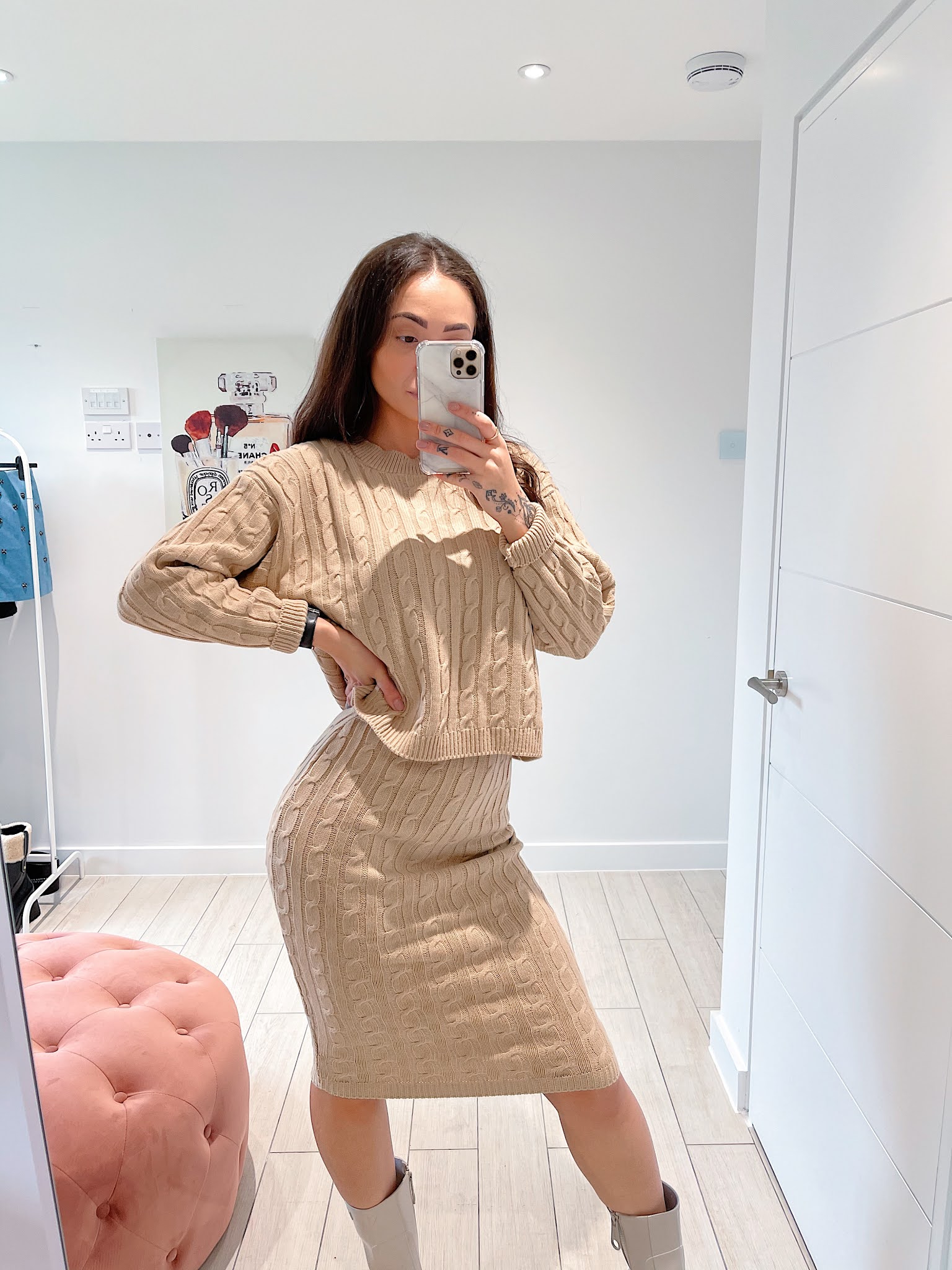 https://femmeluxe.co.uk/stone-cable-knit-midi-skirt-co-ord-bess