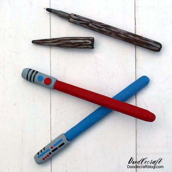 Customize your cheap plastic pens with EasySculpt resin clay in your favorite fandom like Star Wars lightsabers or Harry Potter magic wands.