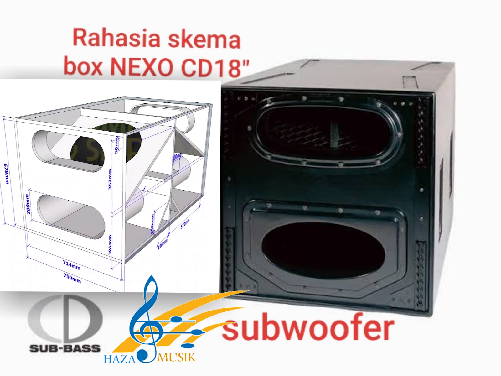 Sketsa box speaker NEXO CD 18" subwoofer lapangan HAZA MUSIK