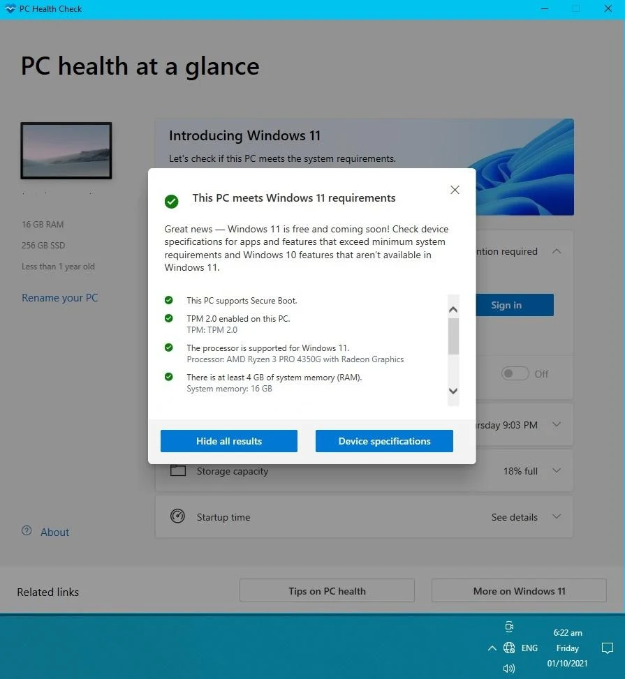 Windows 11 Fully Compliant Eligibility Results