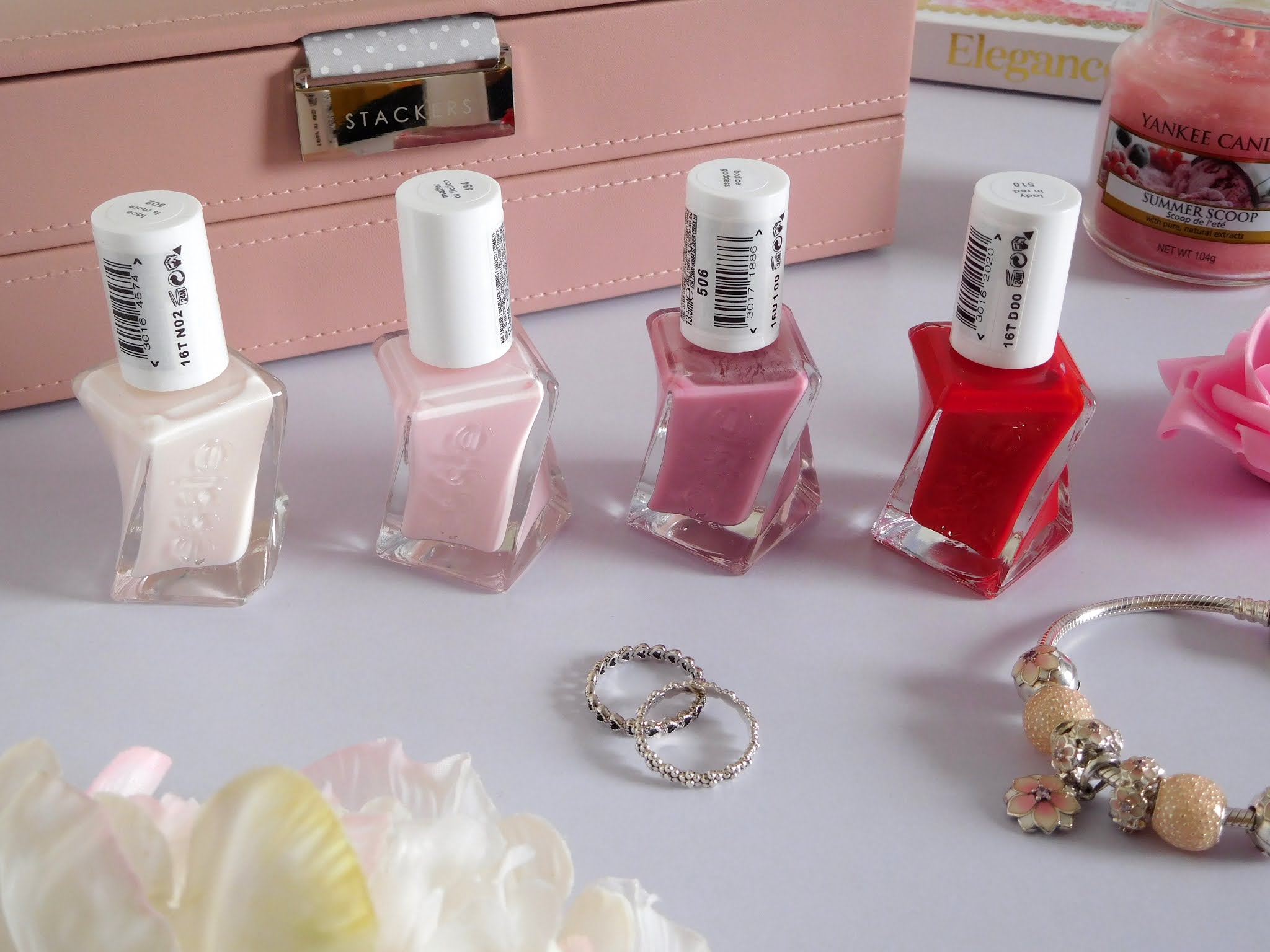 Essie Gel Couture Bodice Goddess, Lace Is More, Lady In Red and Matter Of  Fiction Nail Polishes Reviews and Comparisons