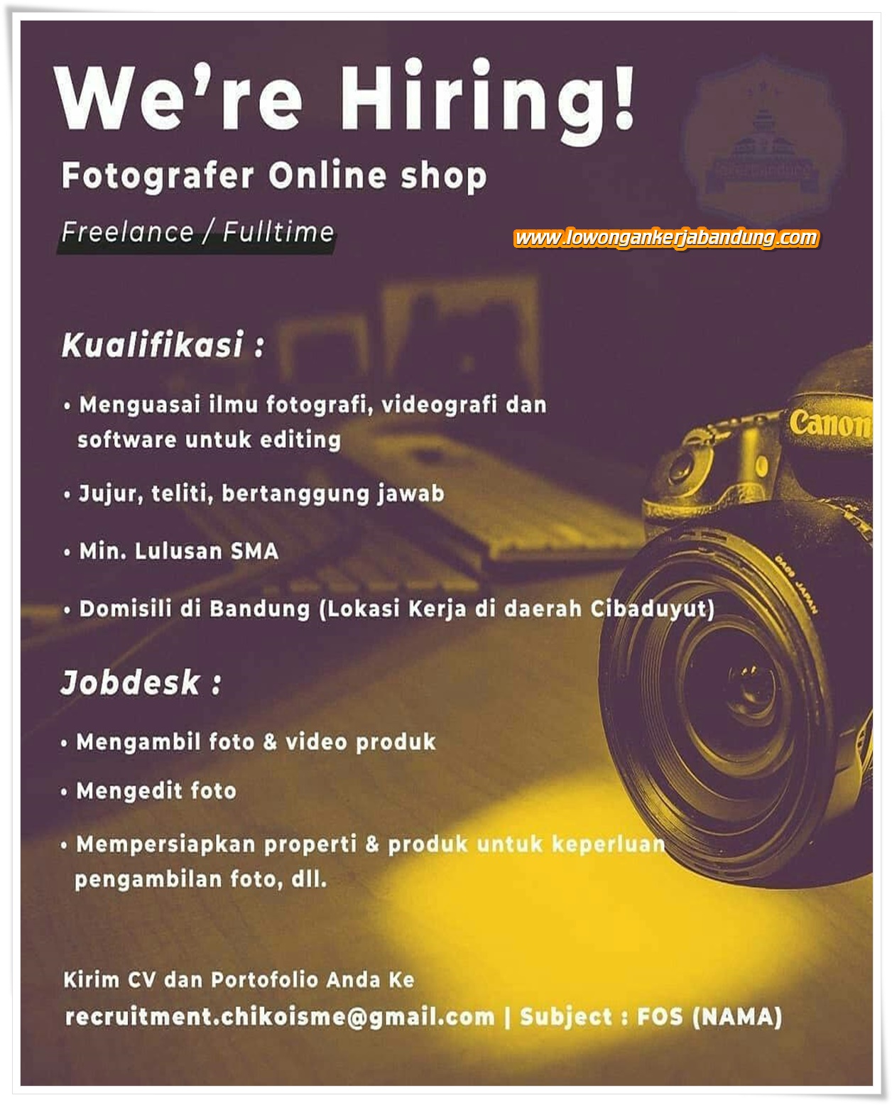 Lowongan Kerja Bandung Fotografer Online Shop - Lowongan Kerja Bandung