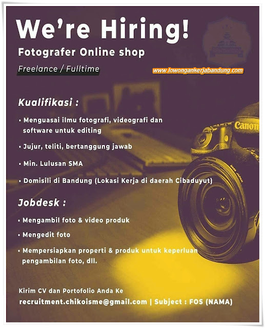 Lowongan Kerja Bandung Fotografer Online Shop